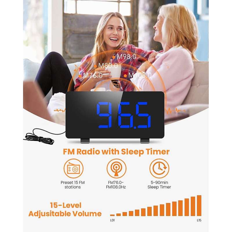 Digital Alarm Clock,dual Alarm, Adjustable Snooze Time Light Sensor A