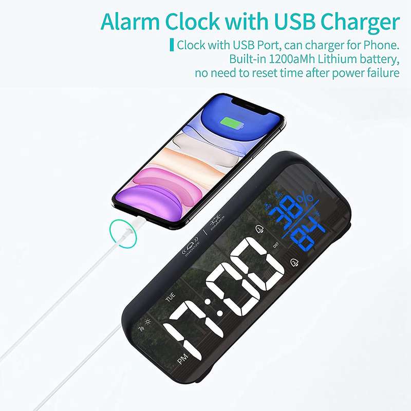 For 6.8 Inch Large Display Digital Alarm Clock with Usb Charger A