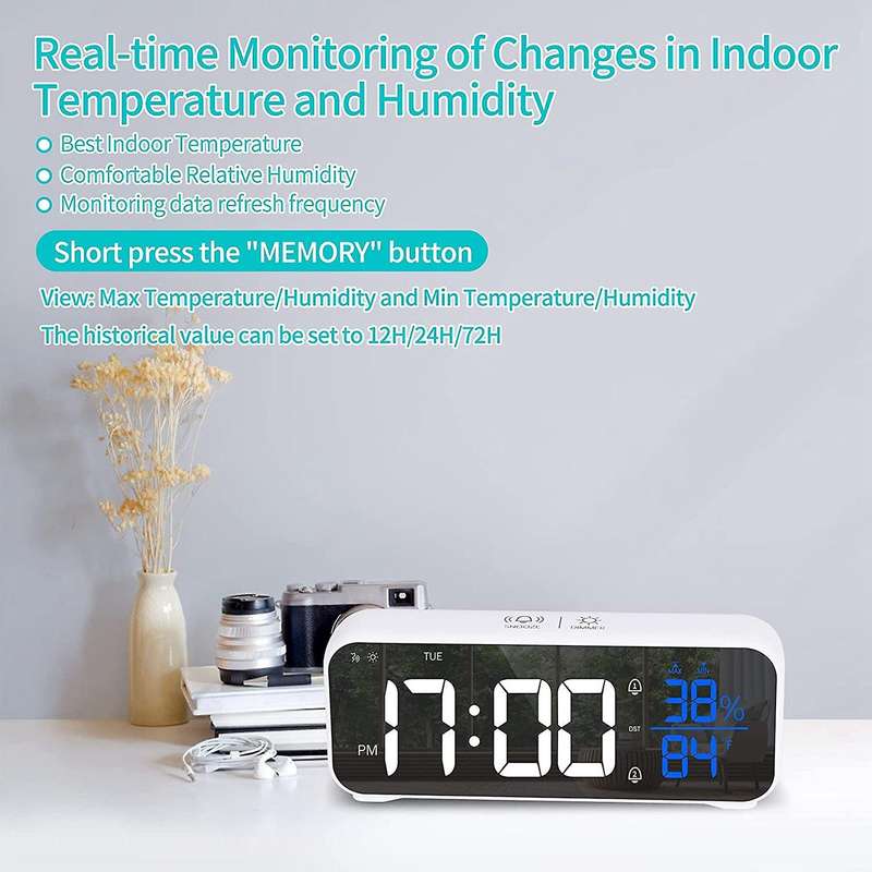 For 6.8 Inch Large Display Digital Alarm Clock with Usb Charger B