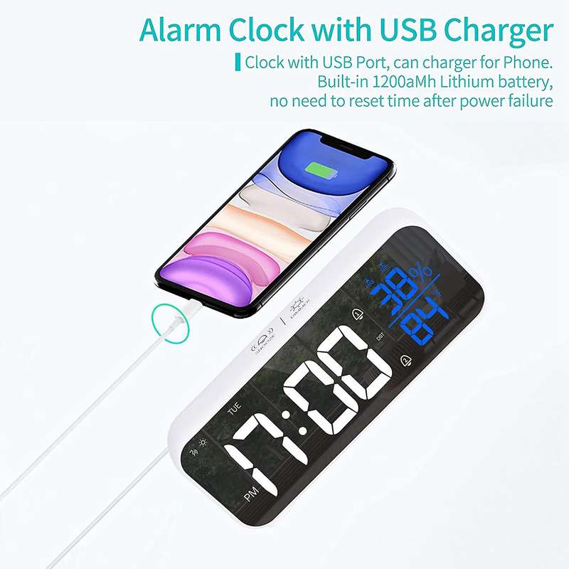 For 6.8 Inch Large Display Digital Alarm Clock with Usb Charger B