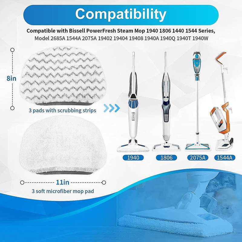 6 Pack Washable Steam Mop Pads for Bissell Powerfresh 1940 Series
