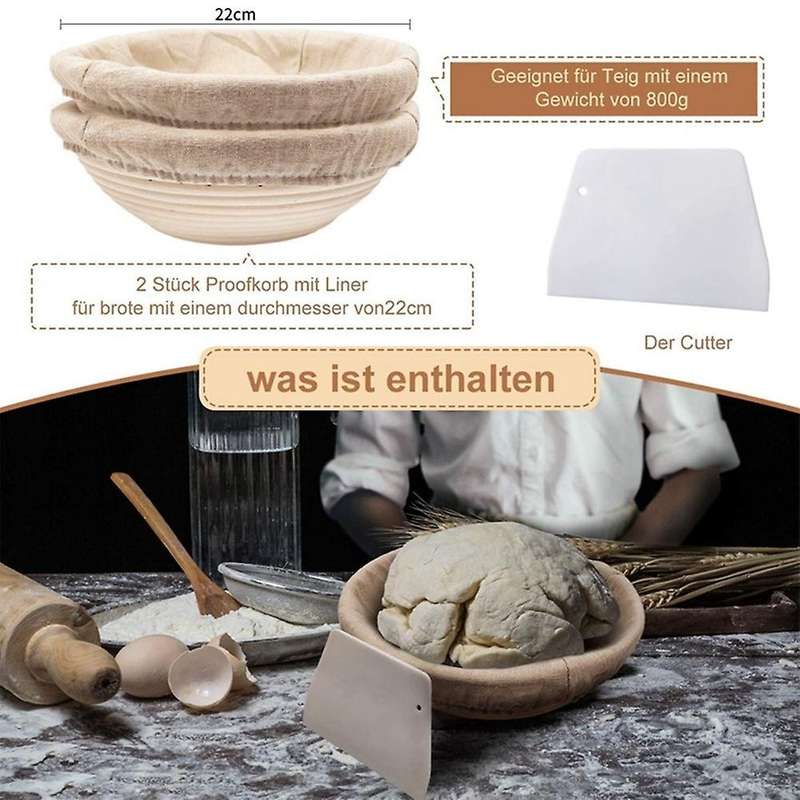 Runder Satz , 2 Hefekrben Fr Brot Und Brotteig, Banneton Grkorb