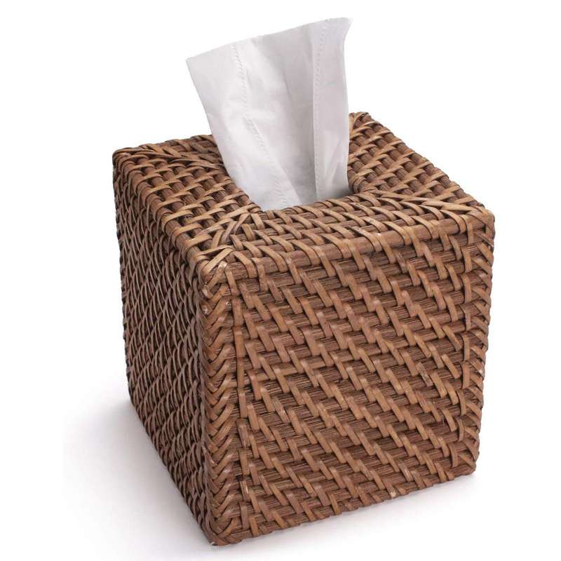 Square Rattan Tissue Box Cover, 5.7 X 5.7 X 5.7 Inches, Brown