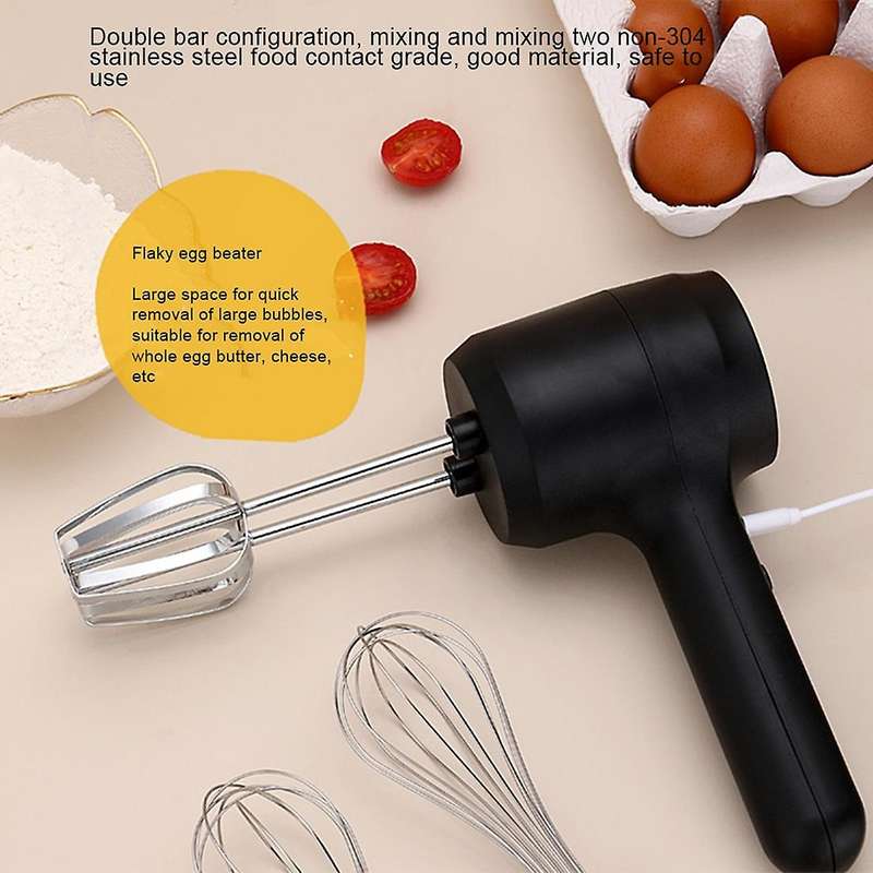 Usb Rechargeable Blender Electric Egg Whisk Baking Cake Blender Black
