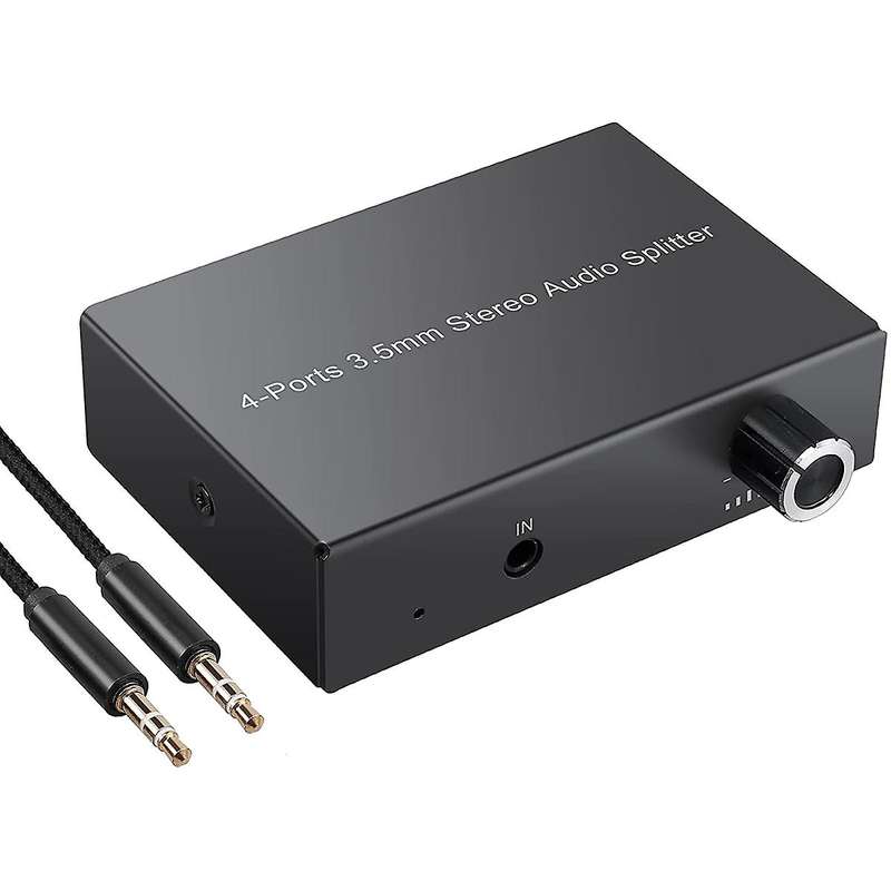 Stereo Audio Splitter 4 Ports 3.5mm for Pc Phone Laptop Mp3/4 Speaker