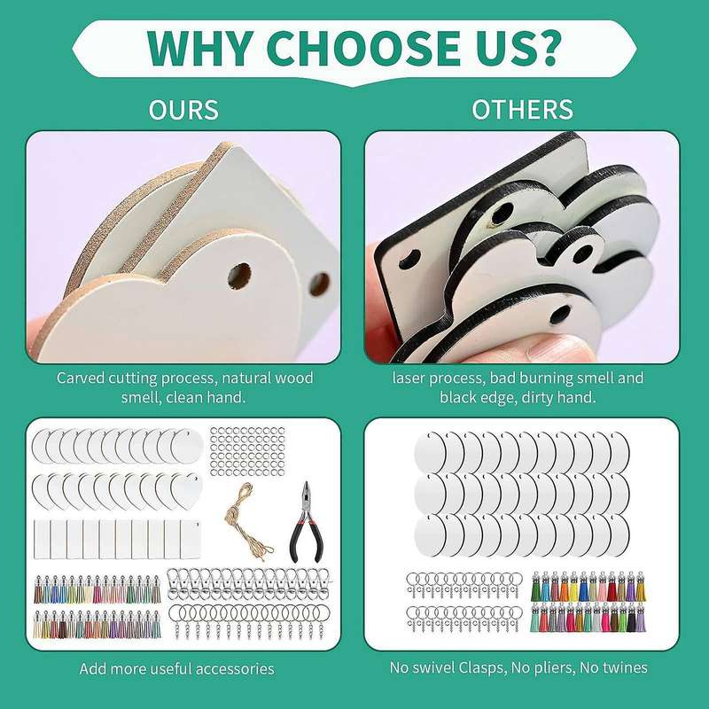 152pcs Sublimation Blank Keychains Set, with Key Ring