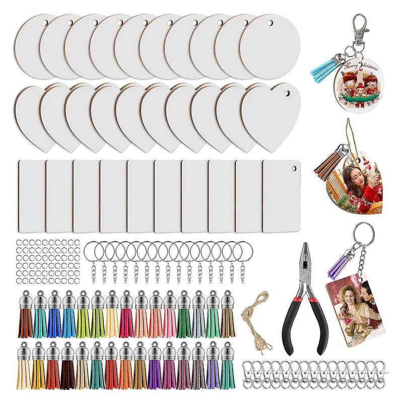 152pcs Sublimation Blank Keychains Set, with Key Ring