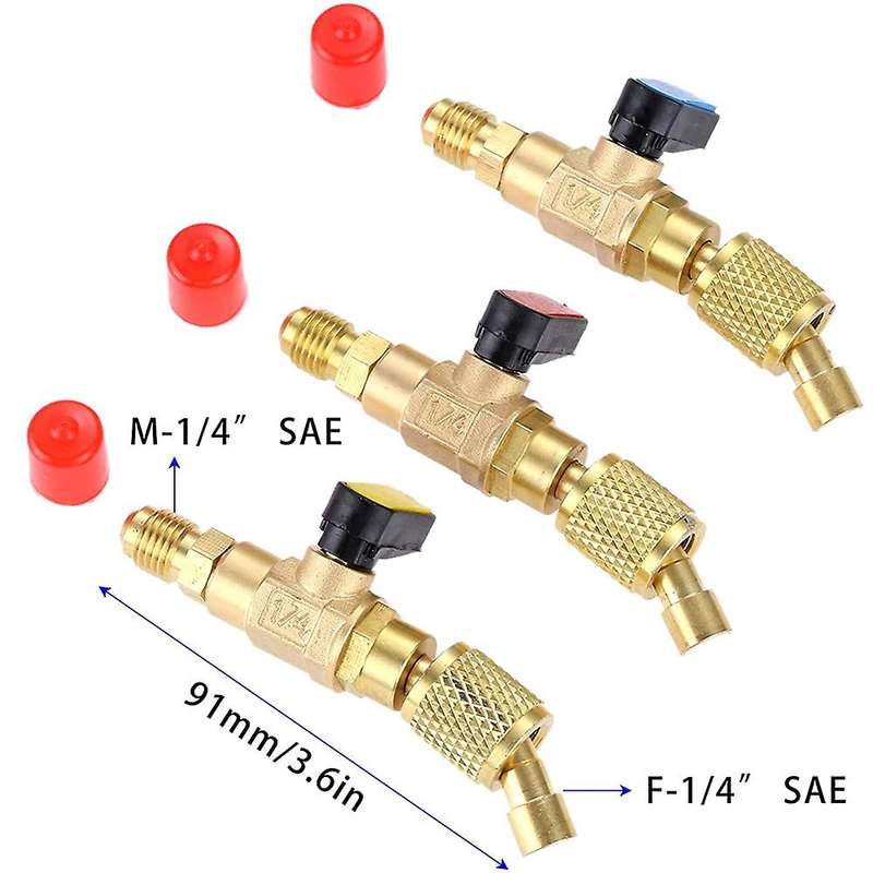 Angled Compact Ball Valve 1/4 Inch Sae, 3pcs R410a R134a Shut Valves
