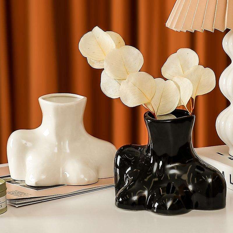 Ceramic Flower Arrangement Decoration Bright Bust Body Art Vase White