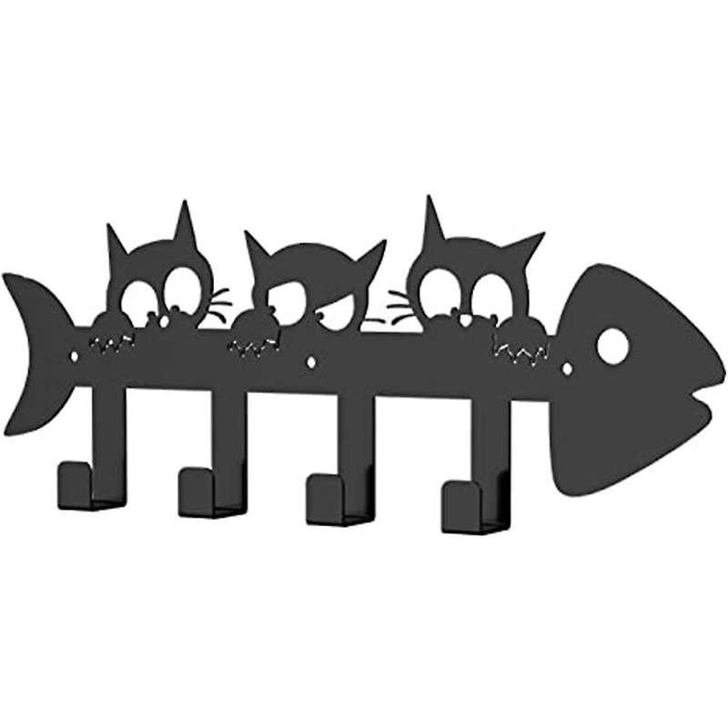 Black Metal Keychain Hanger, Cat Wall Hook Decor Metal Hanger