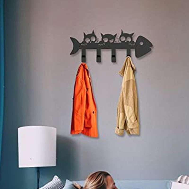 Black Metal Keychain Hanger, Cat Wall Hook Decor Metal Hanger