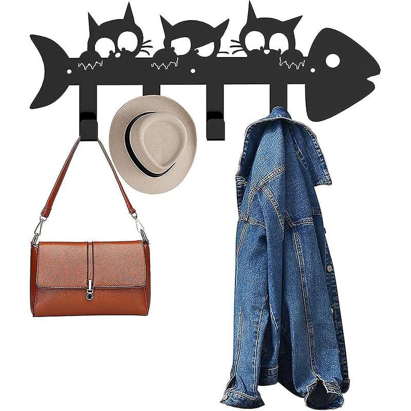 Black Metal Keychain Hanger, Cat Wall Hook Decor Metal Hanger