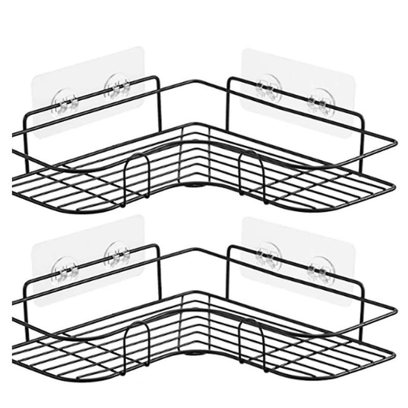 2pcs Bathroom Corner Shelf Iron Thick Triple-cornered Shelf(black)