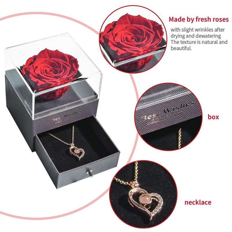 Natural Eternal Rose Jewelry Box Necklace Preserved Flowers 1