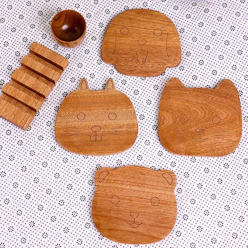 Simple Cartoon Sapele Wooden Coaster Set Placemat with Coaster Rack