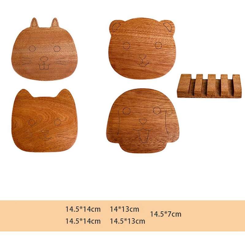 Simple Cartoon Sapele Wooden Coaster Set Placemat with Coaster Rack