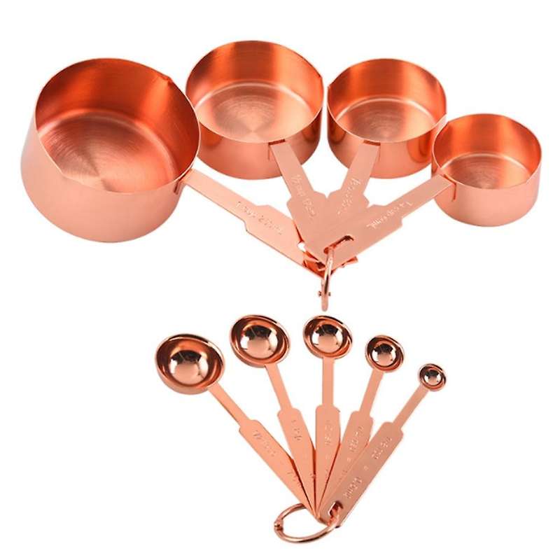 9 Pcs Rose Gold Stainless Steel Cups and Spoons for The Kitchen Set