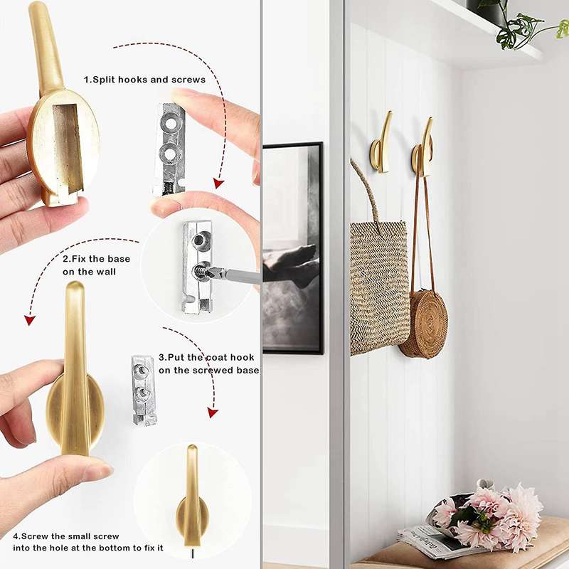 4 Pcs Coat Hooks Gold Heavy Duty Single Hooks for Bathrooms Kitchen