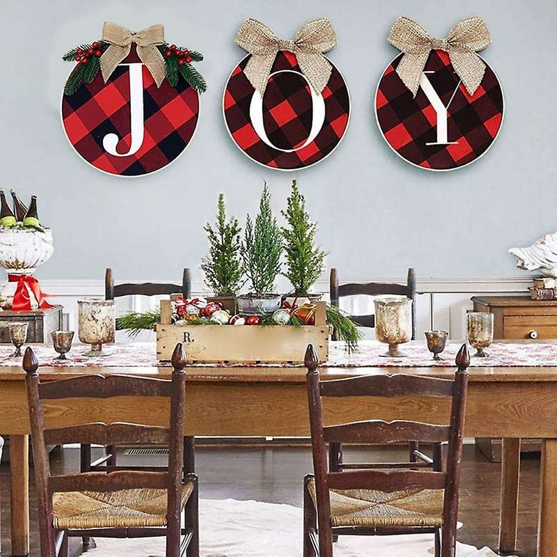 Joy Sign Christmas Wreaths Decorations for Front Door, Buffalo Plaid