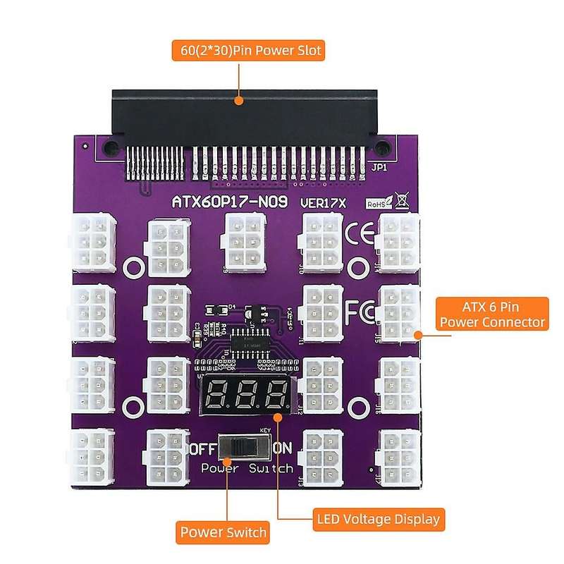 Atx 17 X 6pin Breakout Board Converter 12v for Ethereum Btc Mining