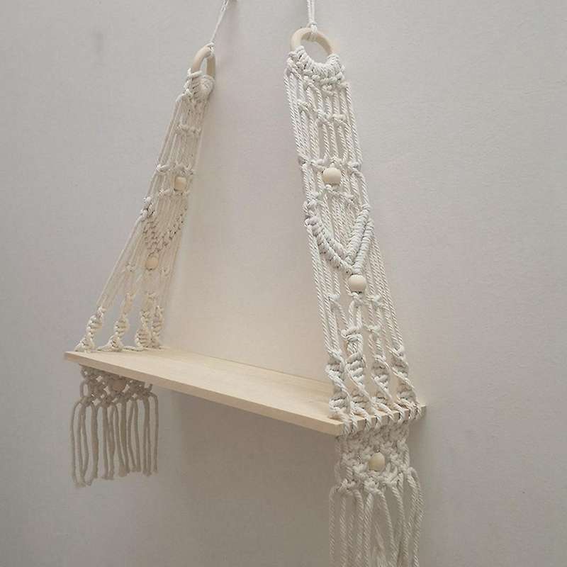 Macrame Wall Hanging Hand Woven Tapestry Rack Wooden Shelf Partition