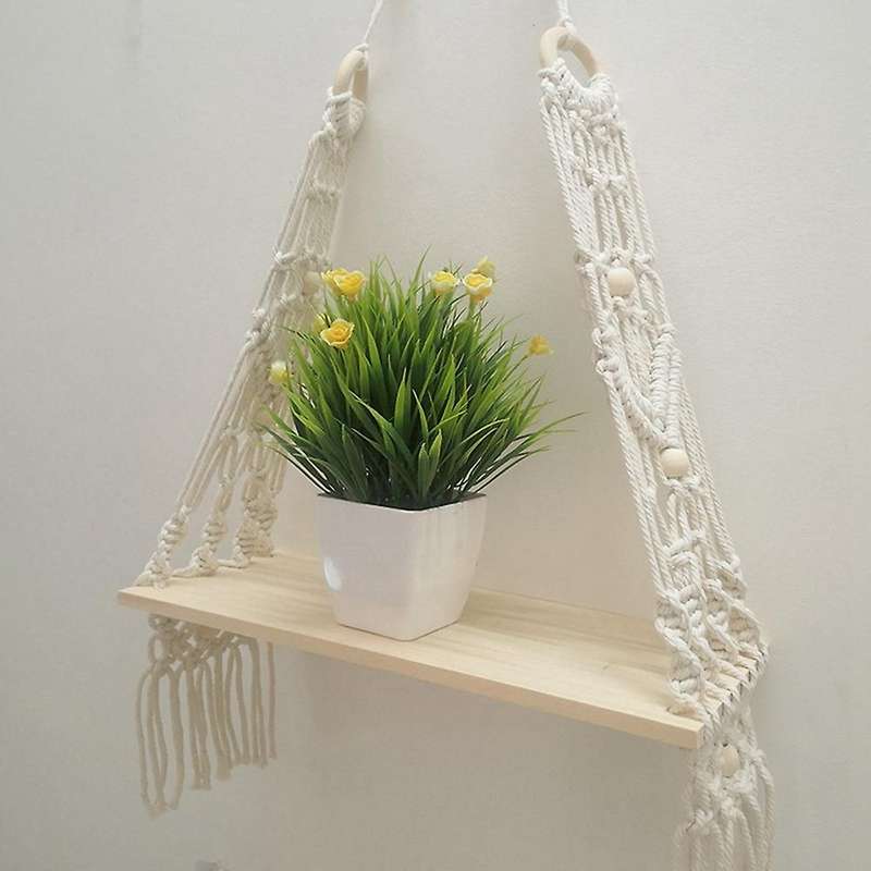 Macrame Wall Hanging Hand Woven Tapestry Rack Wooden Shelf Partition