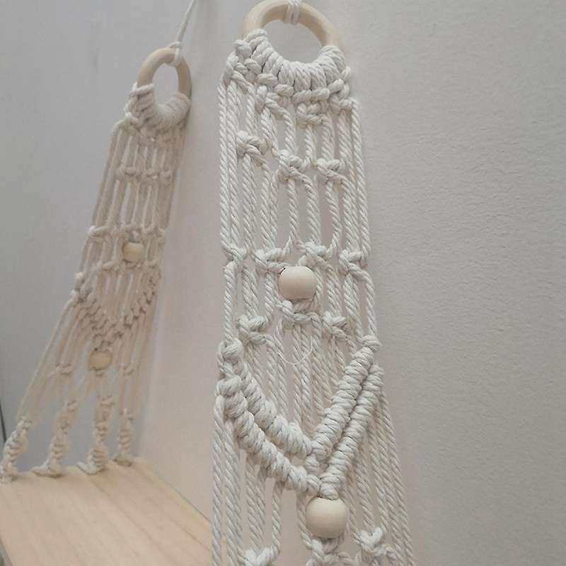 Macrame Wall Hanging Hand Woven Tapestry Rack Wooden Shelf Partition