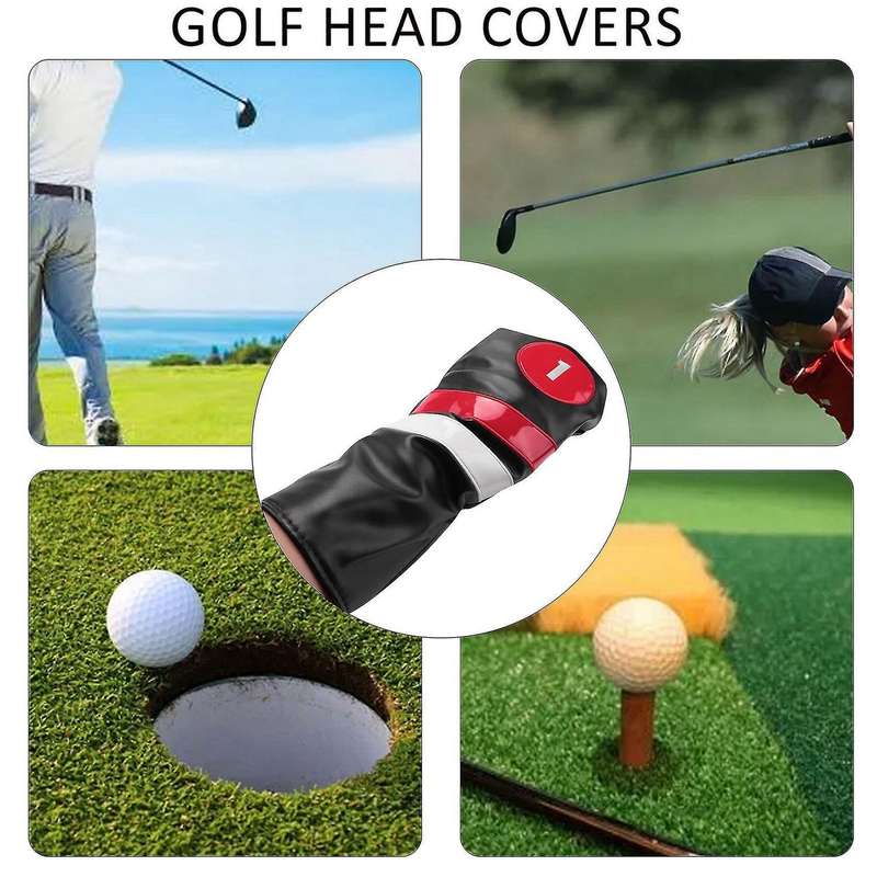 Golf Head Covers 3pcs/set Wood Black Red Vintage Pu 1 3 5 Driver