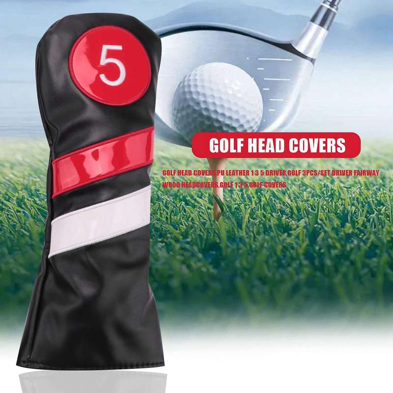 Golf Head Covers 3pcs/set Wood Black Red Vintage Pu 1 3 5 Driver