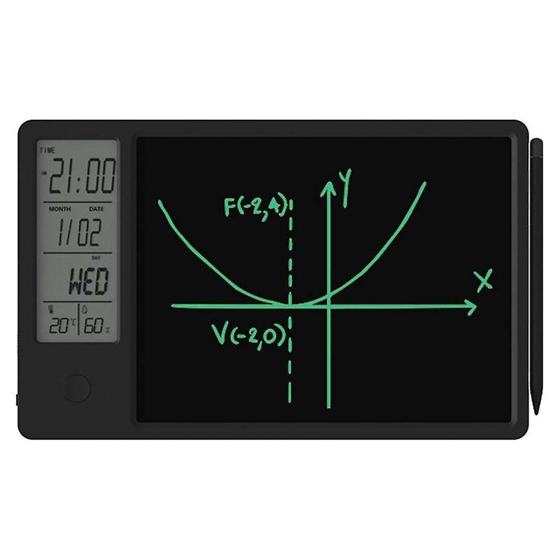 Lcd Alarm Clock with Writing Tablet Thermometer with Erase(black)