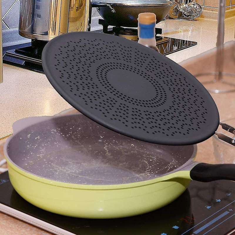 13 Inch Silicone Splatter Screen -pan Cover with Folding Handle,black