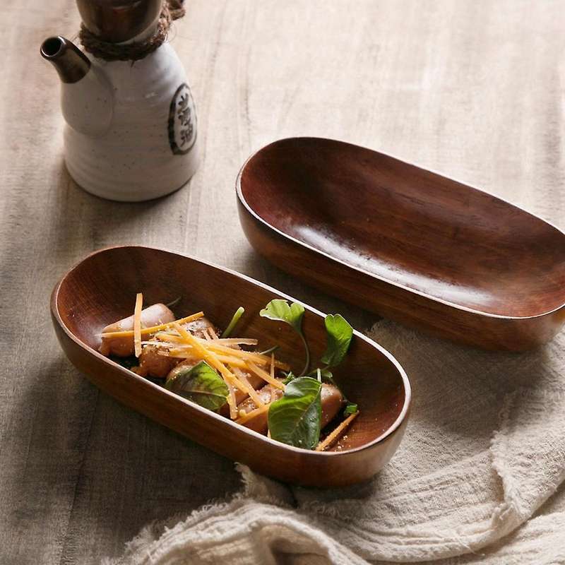 Japanese Style Dried Fruit Dish Wood Tableware Serving Tray (2pcs)