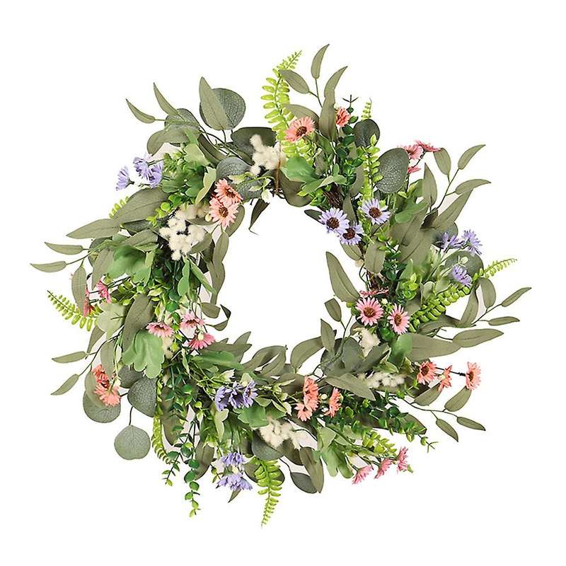 Artificial Eucalyptus Daisy Wreath, for Spring Summer Wreaths Decor