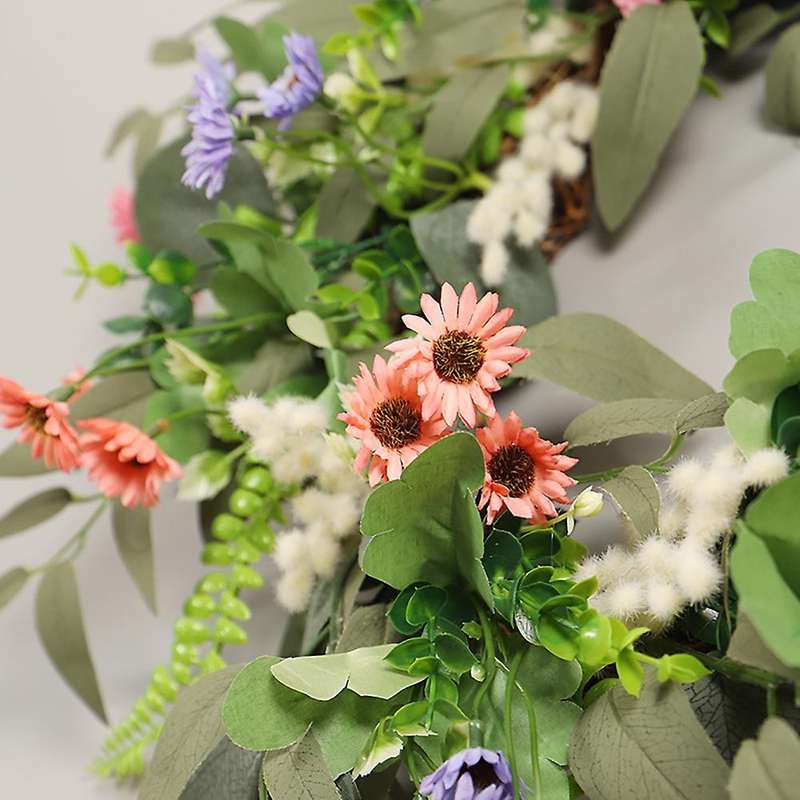 Artificial Eucalyptus Daisy Wreath, for Spring Summer Wreaths Decor