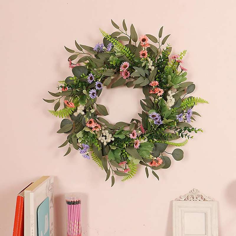 Artificial Eucalyptus Daisy Wreath, for Spring Summer Wreaths Decor