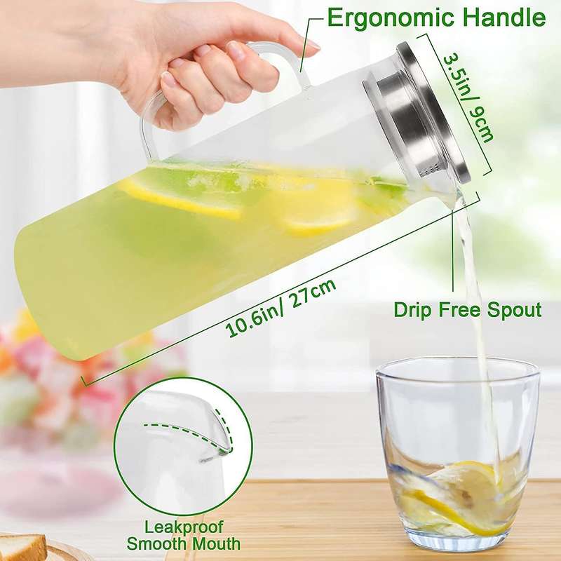 1.5liter/51oz Glass Jug with Sealed Lid,for Hot/cold Water,iced Tea