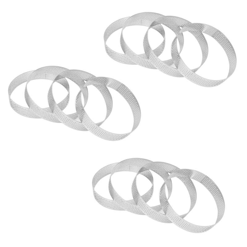 12pcs Circular Porous Bottom Tower Pie Cake Mould Baking Tools,10cm