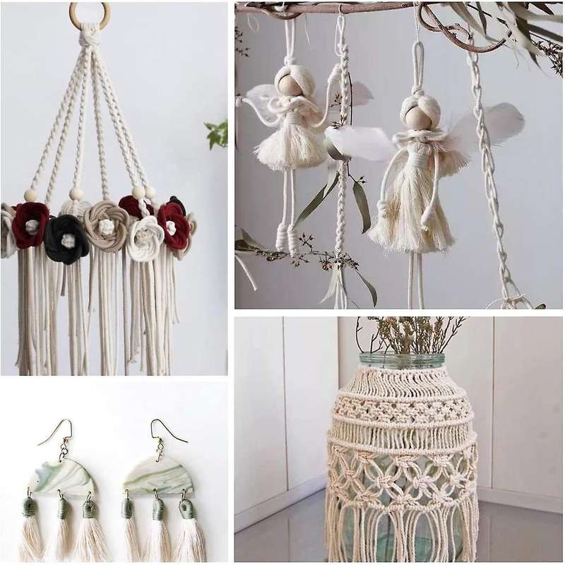 3mm Cotton Rope with Wood Beads for Home Decor Diy Plant Hangers