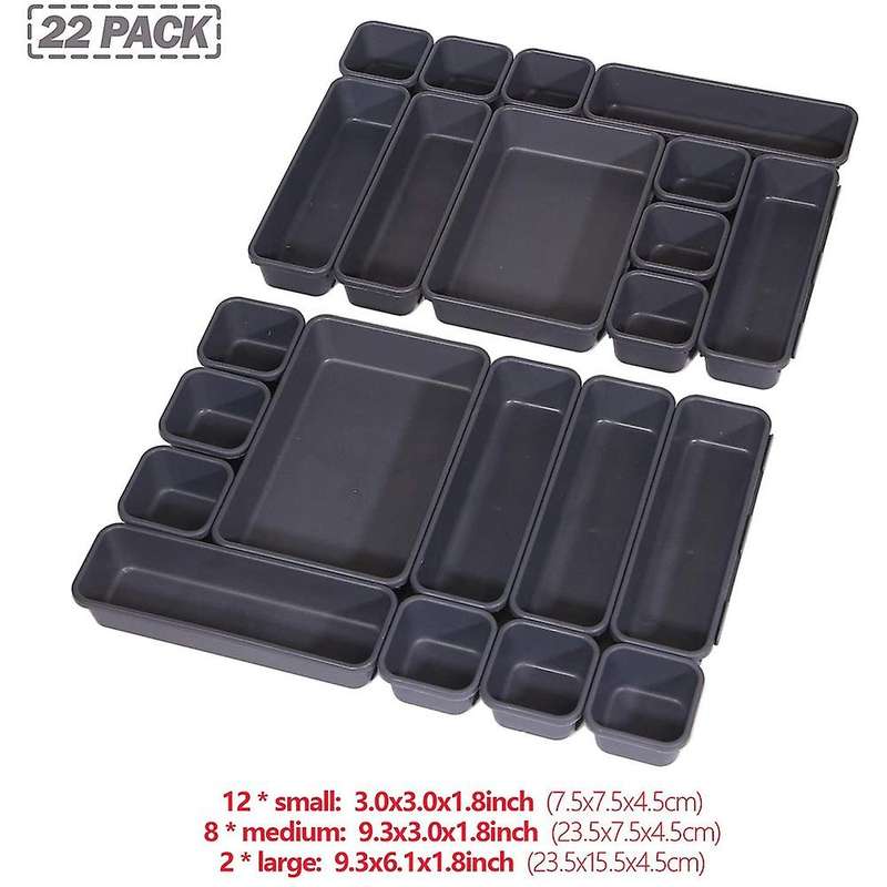 1 Set Of 22 Interlocking Desk Drawer Separators and Container (black)