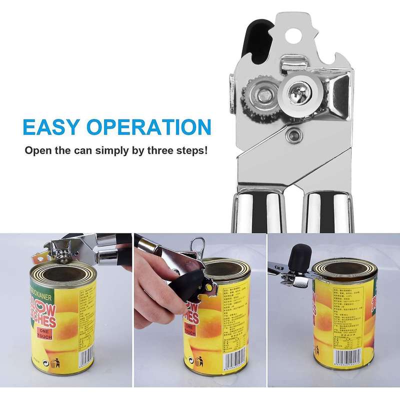 3-in-1 Tin Opener with Stainless Steel Blade Anti-slip Handles