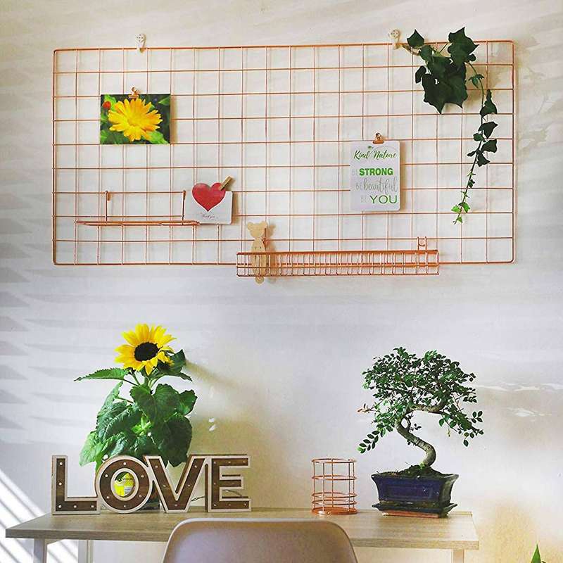 Rose Gold Grid Wall Basket Wire Wall Shelf for Wall Storage Display