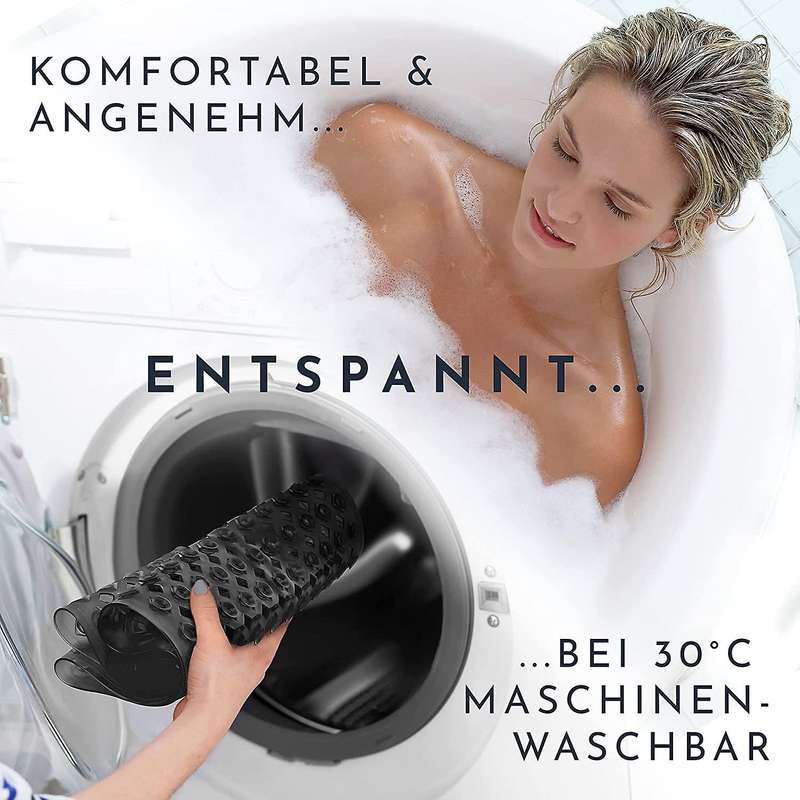 Bath Mat 88x40cm with Suction Cups and Non-slip Structure Black