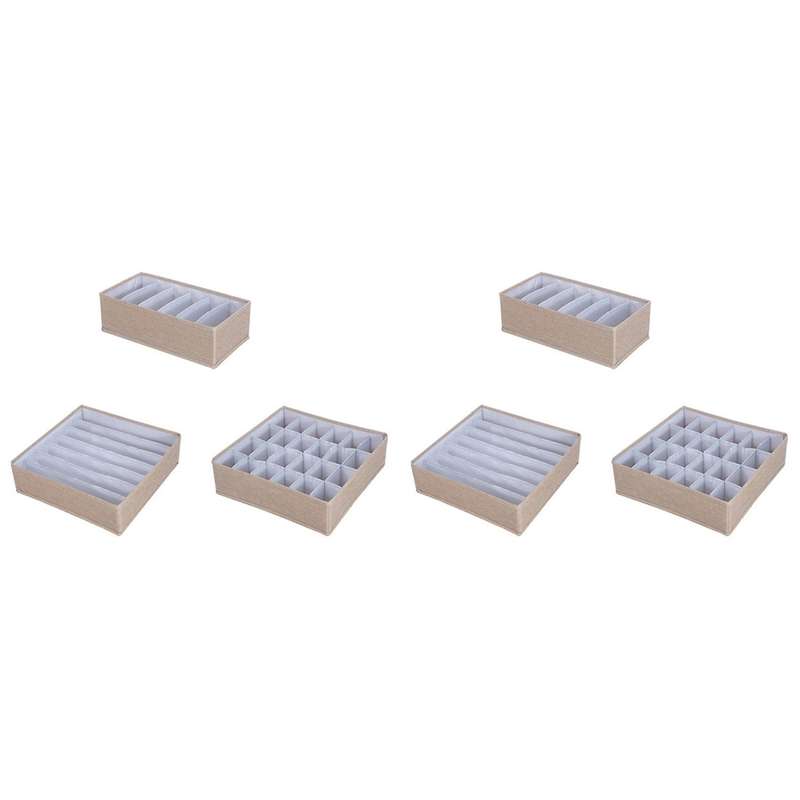 6pcs Drawer Storage Boxes Organisers Collapsible Closet Khaki