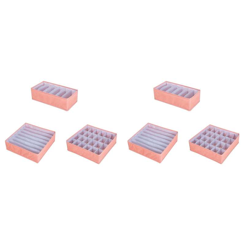 6pcs Drawer Storage Boxes Organisers Collapsible Closet Pink