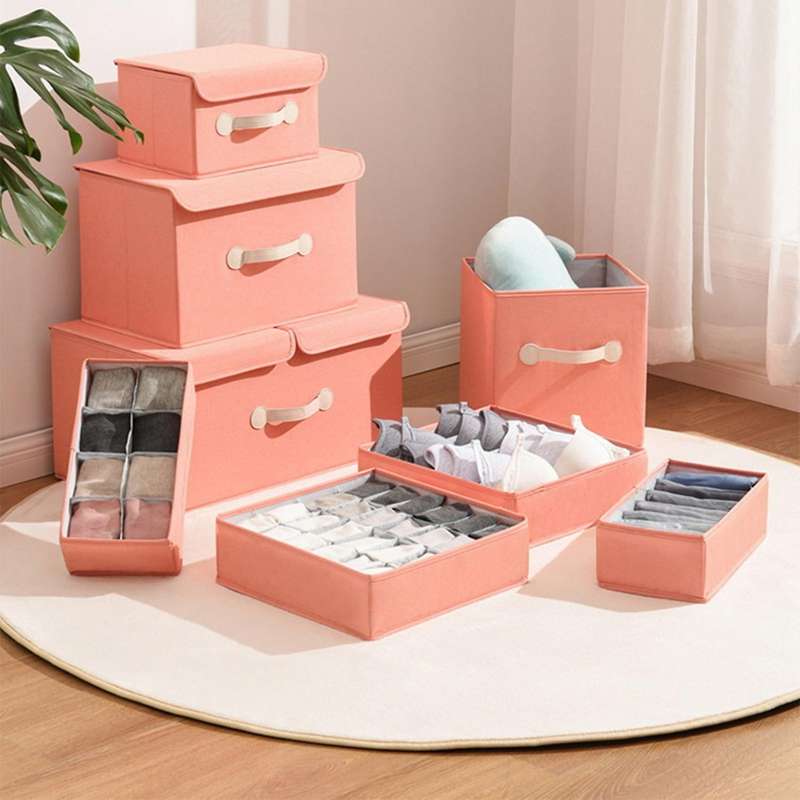 6pcs Drawer Storage Boxes Organisers Collapsible Closet Pink
