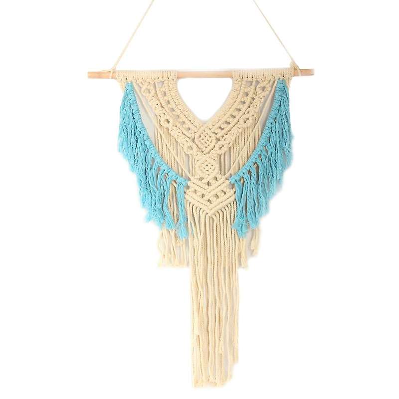 Wall Hanging Beige and Blue Woven Tapestry Art Bedroom Decorations