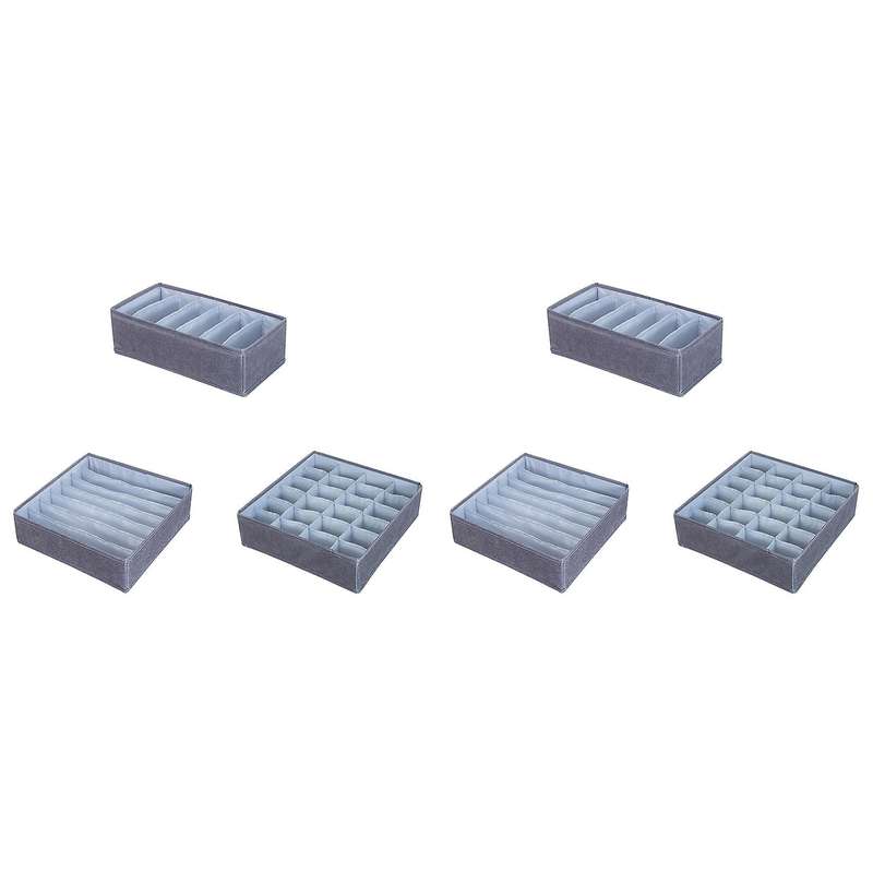 6pcs Drawer Storage Boxes Organisers Collapsible Closet Grey
