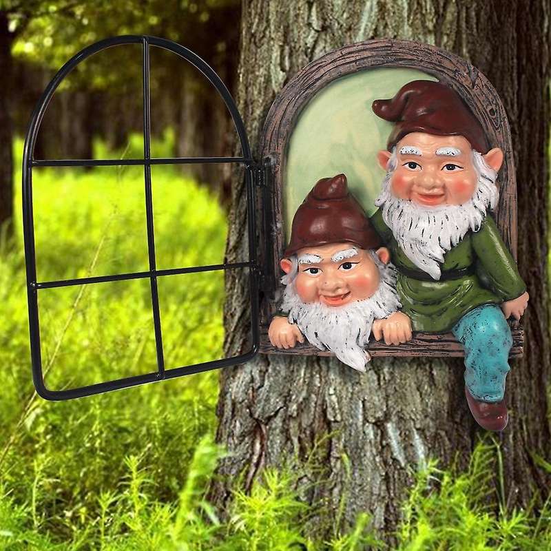 Garden Gnome Statue Elf Out The Door Tree Hugger,for Outdoor Ornament