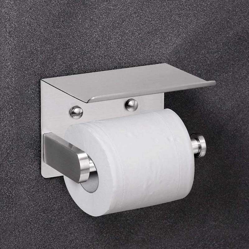 Toilet Paper Holder with Shelf, Toilet Paper Towel Roll Holder Silver