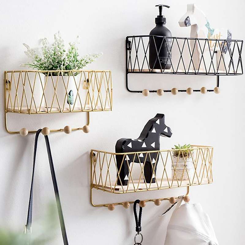 Wall Mount Iron Entryway Shelf Key Holder for Magazines and Keys B